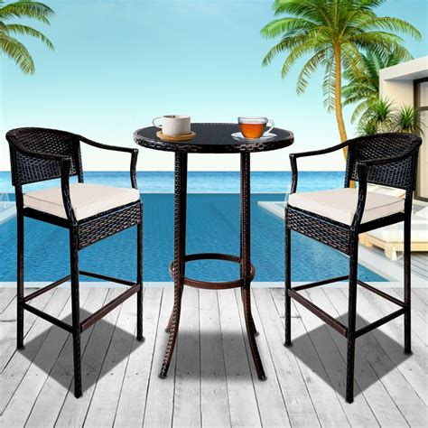 3 Pieces Outdoor Bar Stools Set, Modern PE Rattan Patio Conversation Set, Small Balcony ...