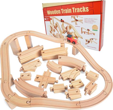 Amazon.com: JOYIN 62 Pieces Wooden Train Track Set, Including 1 Thomas ...