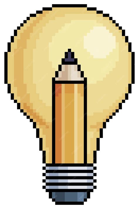 Premium Vector | Pixel art lamp with pencil Creativity concept symbol vector icon for 8bit game ...