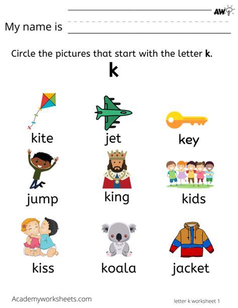 Learn the Letter K k - Learning the Alphabet - Academy Worksheets