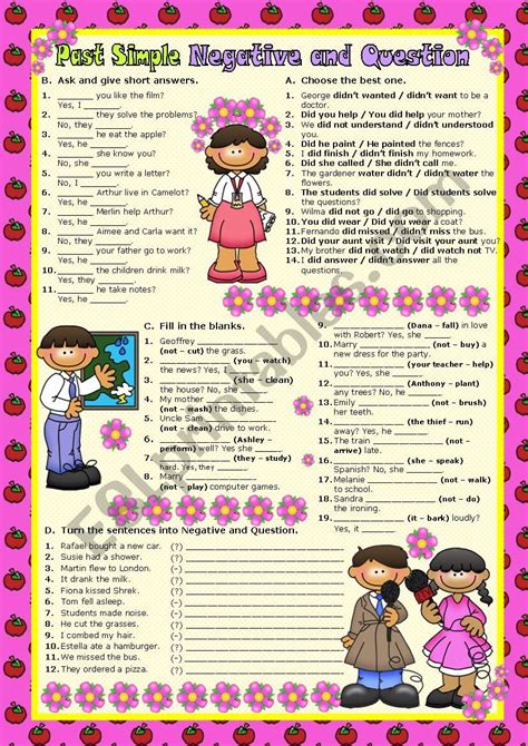 Past Simple / Negative-Question - ESL worksheet by lady_gargara