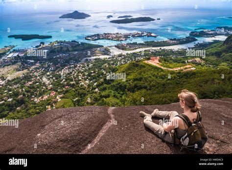 Seychelles, Mahe island, Morne Seychellois National Park, hiking Copolia, view overlooking the ...