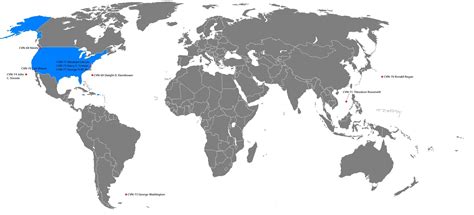 The current locations of the ten aircraft carriers of the United States ...