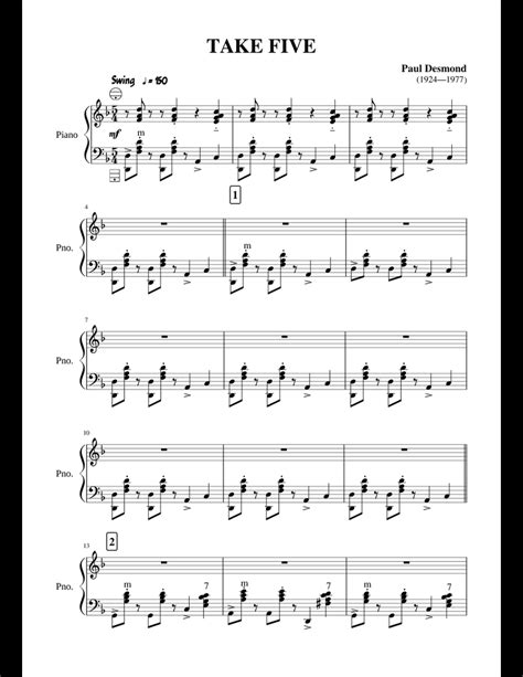 TAKE FIVE sheet music for Piano download free in PDF or MIDI