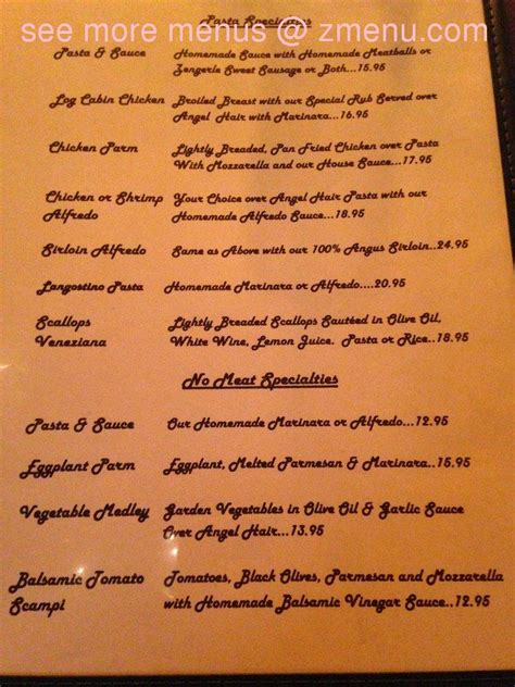 Menu at Log Cabin Inn steakhouse, USA, US-6