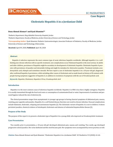 (PDF) Cholestatic Hepatitis A in a Jordanian Child