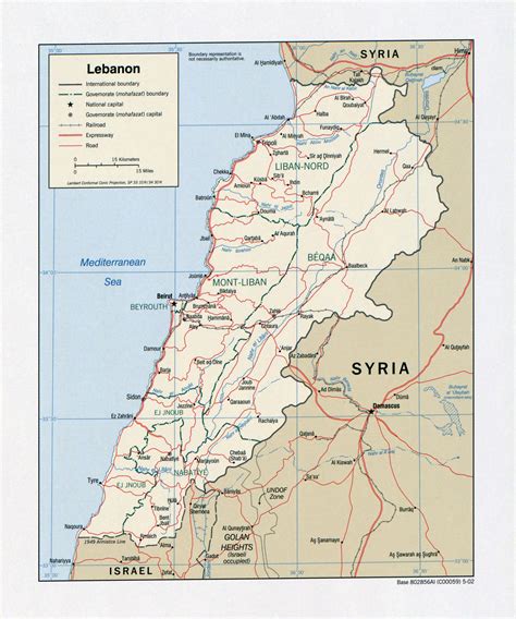 Large detailed political and administrative map of Lebanon with roads, railroads and major ...