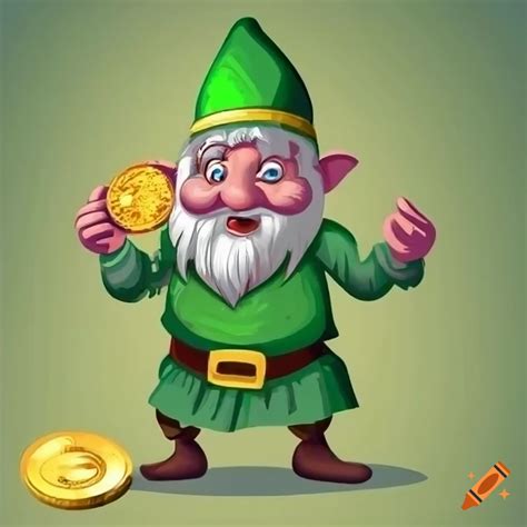 Cartoon dwarf holding a gold coin on Craiyon
