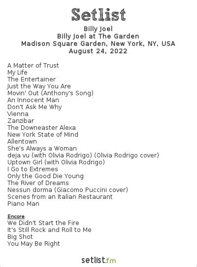 Billy Joel Madison Square Garden Setlist | Fasci Garden