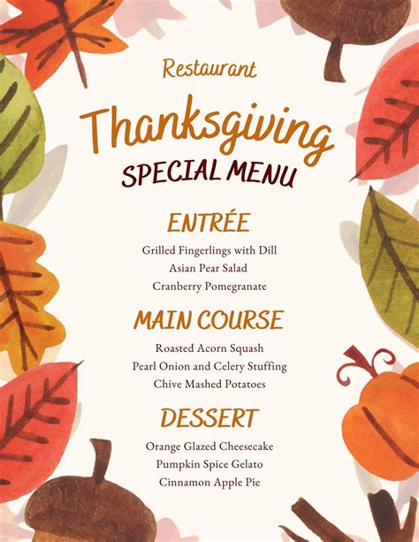 Thanksgiving Dinner Menu Template