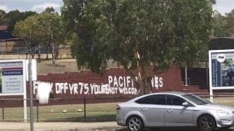 Offensive graffiti sprayed on wall out the front of a Gold Coast school ...