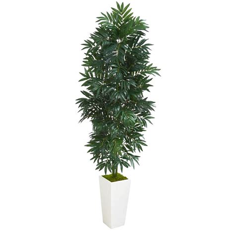 Nearly Natural Indoor 5 ft. Bamboo Palm Artificial Plant in White Planter-8083 - The Home Depot