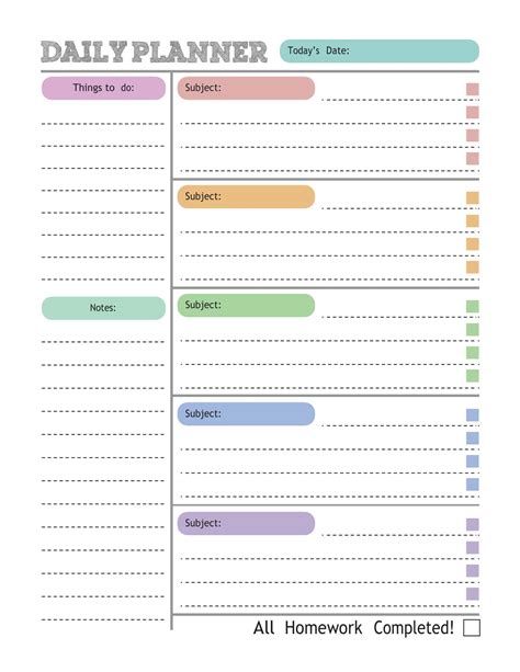 Weekly Homework Planner Printable