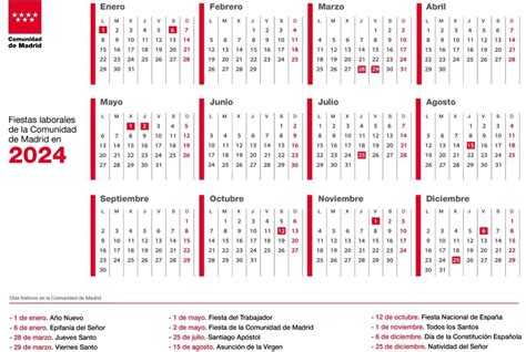 La Comunidad de Madrid aprueba el calendario laboral para 2024 con 12 ...