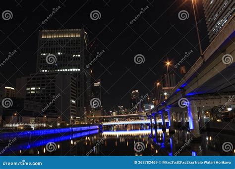 Elevated Highways and Buildings Photographed at Night. Stock Image ...