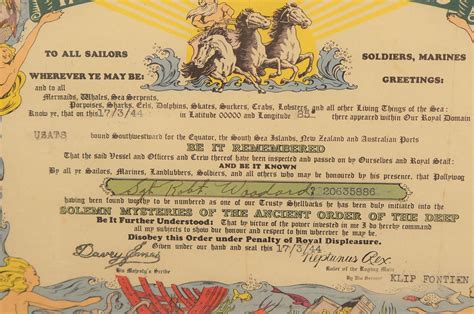 WW2 Shellback Certificate March 17, 1944