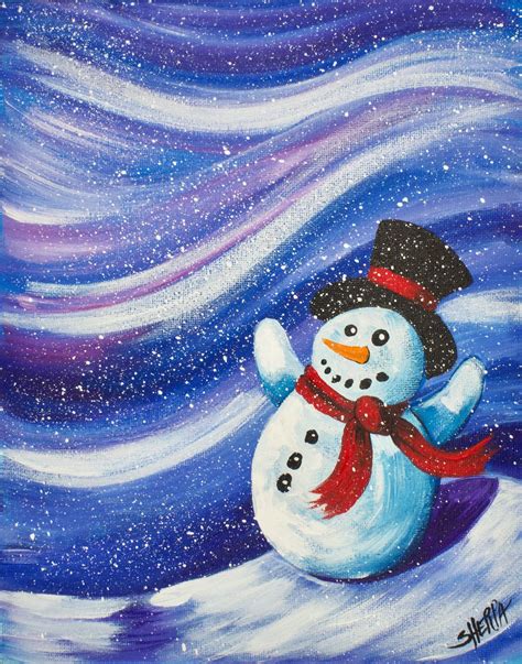 Flurry Snowman Acrylic Painting | Christmas art, Christmas canvas