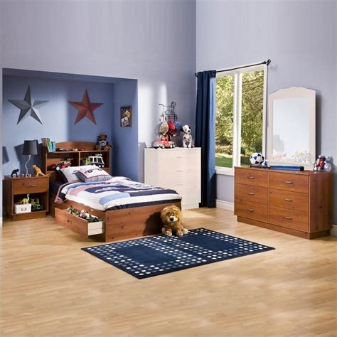 South Shore Logik Kids Sunny Pine Twin Wood Storage Bed 4 Piece Boys' Bedroom Set - 3342213-4PKG