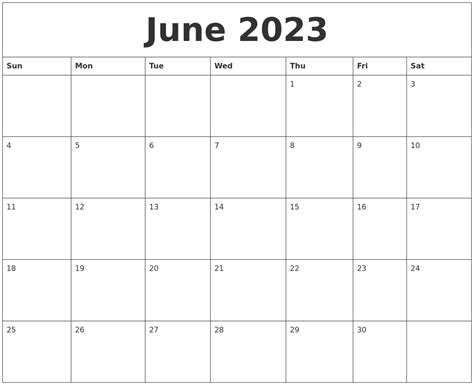 June 2023 Free Printable Calenders