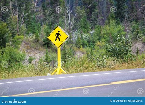 A Pedestrian Crossing Sign on a Highway Stock Photo - Image of path, approach: 106752804