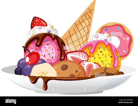 Ice cream sundae with fruit toppings illustration Stock Vector Image & Art - Alamy