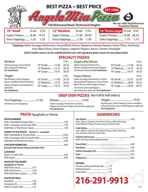 Angela Mia Pizza menu in Richmond Heights, Ohio, USA