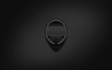 Download wallpapers Alienware black logo, creative, metal grid ...