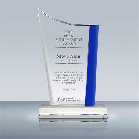 Employee Crystal Award – Blue Crest Achievement Plaque (037) – Goodcount 3D Crystal Etching Gift ...