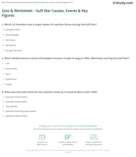 Quiz & Worksheet - Gulf War Causes, Events & Key Figures | Study.com