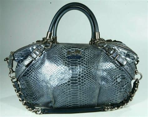 Coach Metallic Blue Python Embossed Leather Madison Sophia Shoulder ...