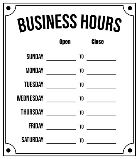 Business Hours Sign Printable