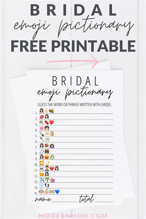 FREE Bridal Emoji Pictionary Printable Game Card