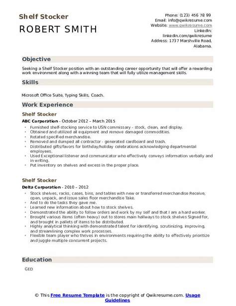 Shelf Stocker Resume Samples | QwikResume