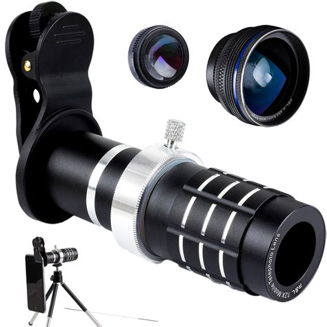 Telephoto Lens for Smartphone, Mobile Camera Kit with 12X Telephoto, Wide Angle and Macro Lenses ...