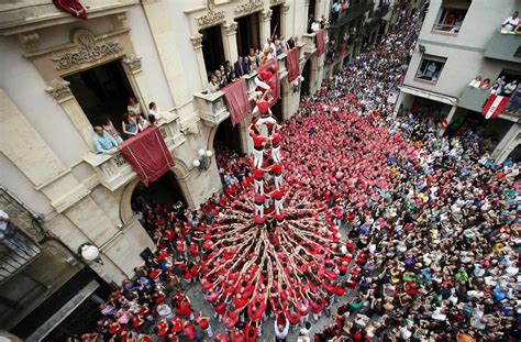 Symbolic Human Tower Formed at Spain’s Festival