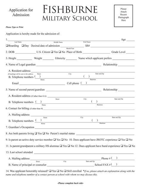 VA Fishburne Military School Application for Admission - Fill and Sign Printable Template Online ...