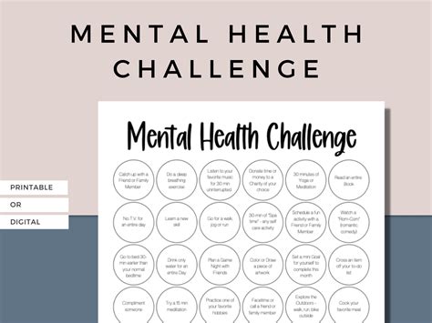 PRINTABLE Mental Health Game, Self Care Bingo, Mental Health Challenge, Wellness, Wellness Week ...