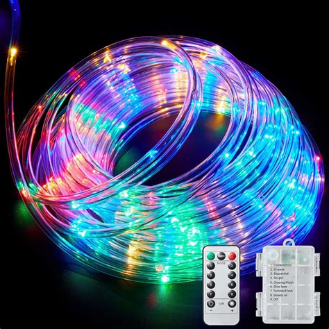 LED Rope Lights Outdoor String Lights Battery Powered with Remote ...