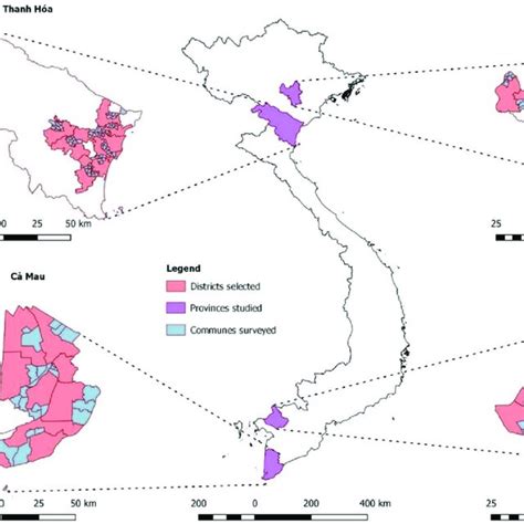 Map of Vietnam highlighting provinces, districts and communes studied ...