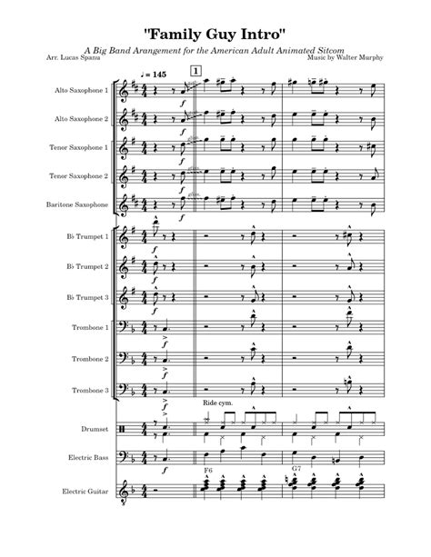 Family Guy Intro - Walter Murphy, Arr. Lucas Spanu Sheet music for Trombone, Saxophone alto ...