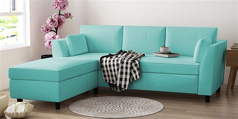 Buy Bristo RHS 4 Seater Sectional Sofa In Barmuda Aqua Colour at 56% ...