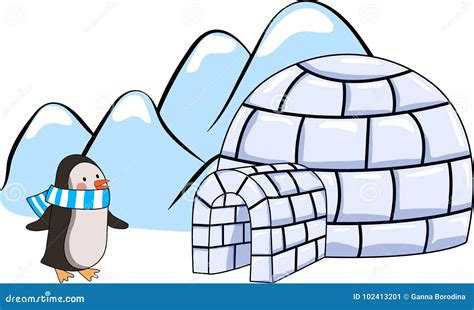 Cartoon Vector Illustration of an Igloo and Penguin Stock Vector - Illustration of nature, cool ...