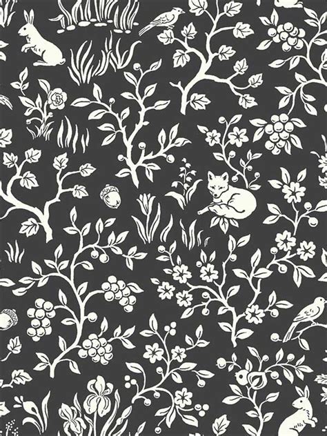 Fox and Hare Straight Black Wallpaper ME1570 by Magnolia Home Wallpaper