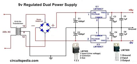 9v dc regulated dual power supply circuit diagram