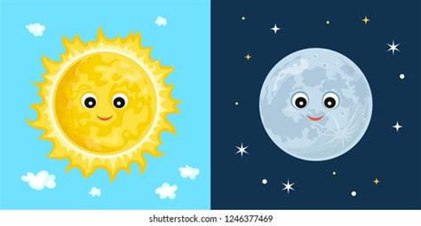 Sun Moon Cute Funny Characters Vector Stock Vector (Royalty Free ...