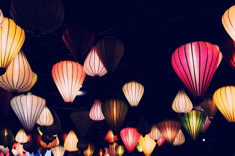 assorted-color flying lanterns, lamps, lighting, nostalgia, light, ceiling light, shadow ...