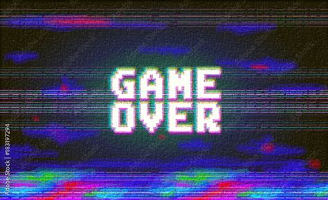 Vector game over phrase in pixel art style with screen glitch VHS ...