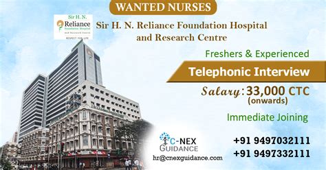 Nursing Recruitment for H N Reliance Hospital, Mumbai - C-Nex Guidance ...