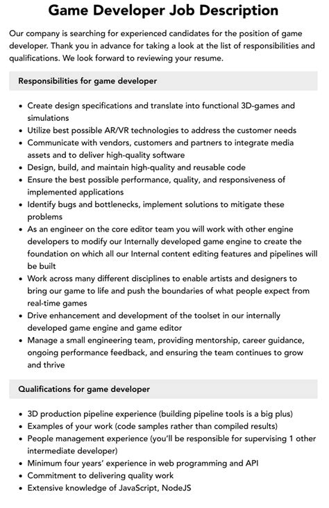 Game Developer Job Description | Velvet Jobs