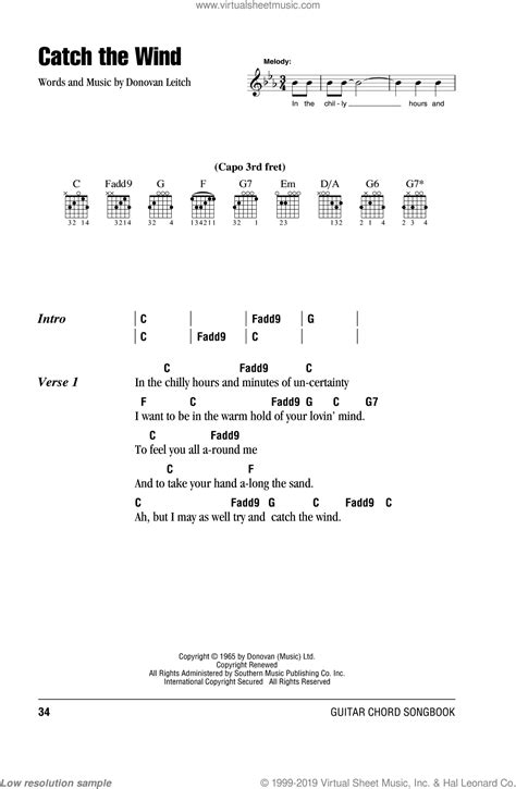 Catch The Wind sheet music for guitar (chords) (PDF)